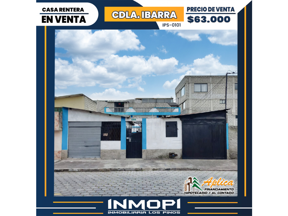 INMOPI VENDE CASA RENTERA, CDLA. IBARRA IPS ? 0101