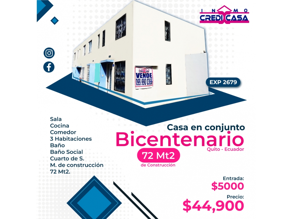 CxC Venta Casa en Conjunto, CIUDAD BICENTENARIO, Exp. 2679